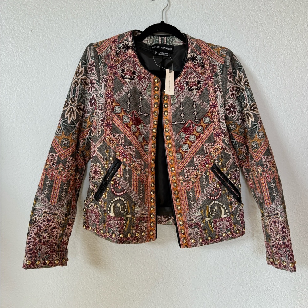 NWT ANTHROPOLOGIE HEMANT NANDITA STUDDED QUILTED OPEN JACKET MEDIUM - Picture 2 of 6